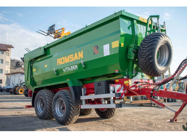 Remorca Agricola ROMSAN R140TAHK -TANDEM BENA TIP U 14t, basculare spate, frana pe aer , prelata cu suport si roata de rezerva de vanzare